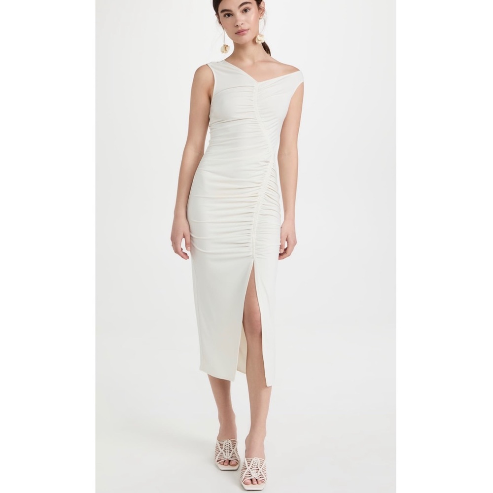 NWOT Self-Portrait Ivory Jersey Asymmetric Midi Dress